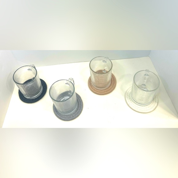 Tipgo Clear Glass Coffee Mugs Set Of 4 With 4 Fabric Rope Style Coasters nice - Picture 2 of 5